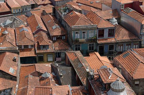 Red tiled roofs of the old town of Porto, seen from above