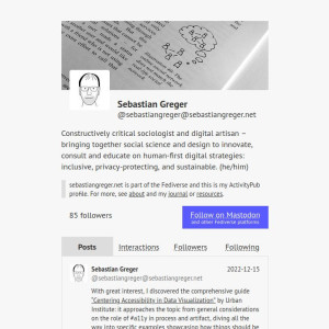 Screenshot of a page that shows this website's content as an ActivityPub stream, resembling the Mastodon UI.