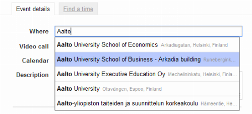 Screenshot of a UI where suitable addresses are suggested based on text entered into a 'location' field