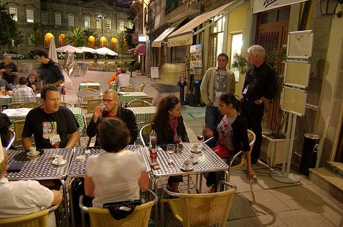 People sitting at an outdoor restaurant
