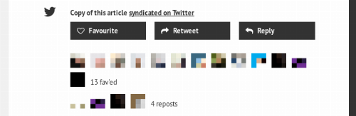 Screenshot of a so called 'facepile', but with user images pixelated to 3x3 pixels.