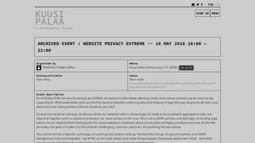 Screenshot of the event announcement on the website of 'Kuusi Palaa', the space hosting the event.