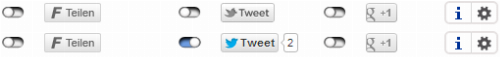 Screenshot of disabled social media buttons, with one button loaded after activating a toggle