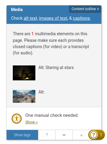 Screenshot of a popup listing all images with their alt texts.