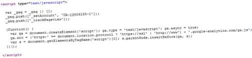 Screenshot of the code used to embed Google Analytics in a website